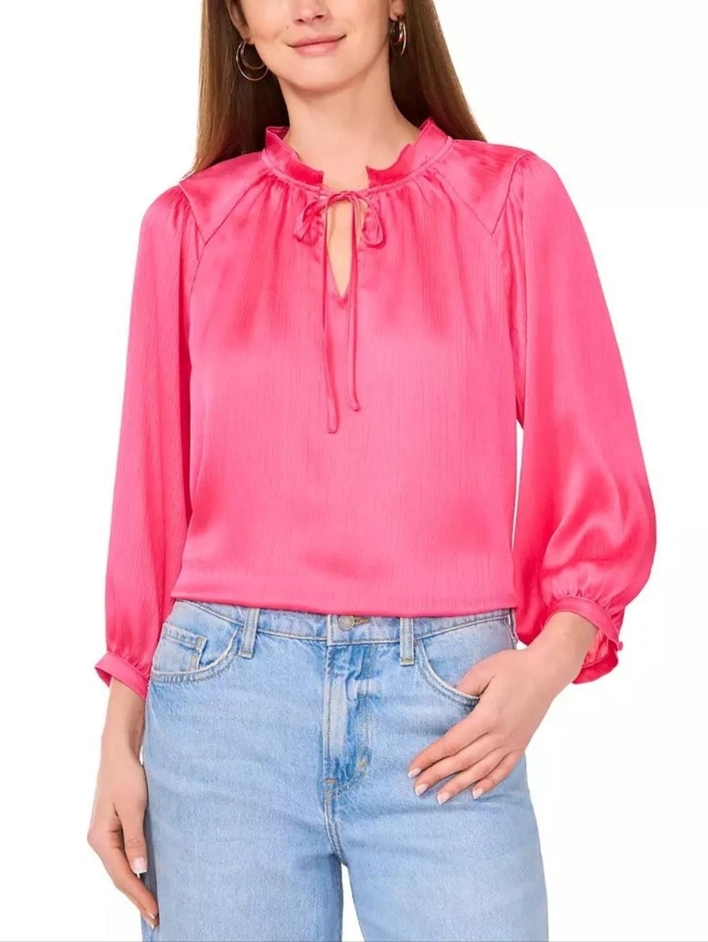 Vince Camuto Women's Satin Split-Neck Peasant Top Size S